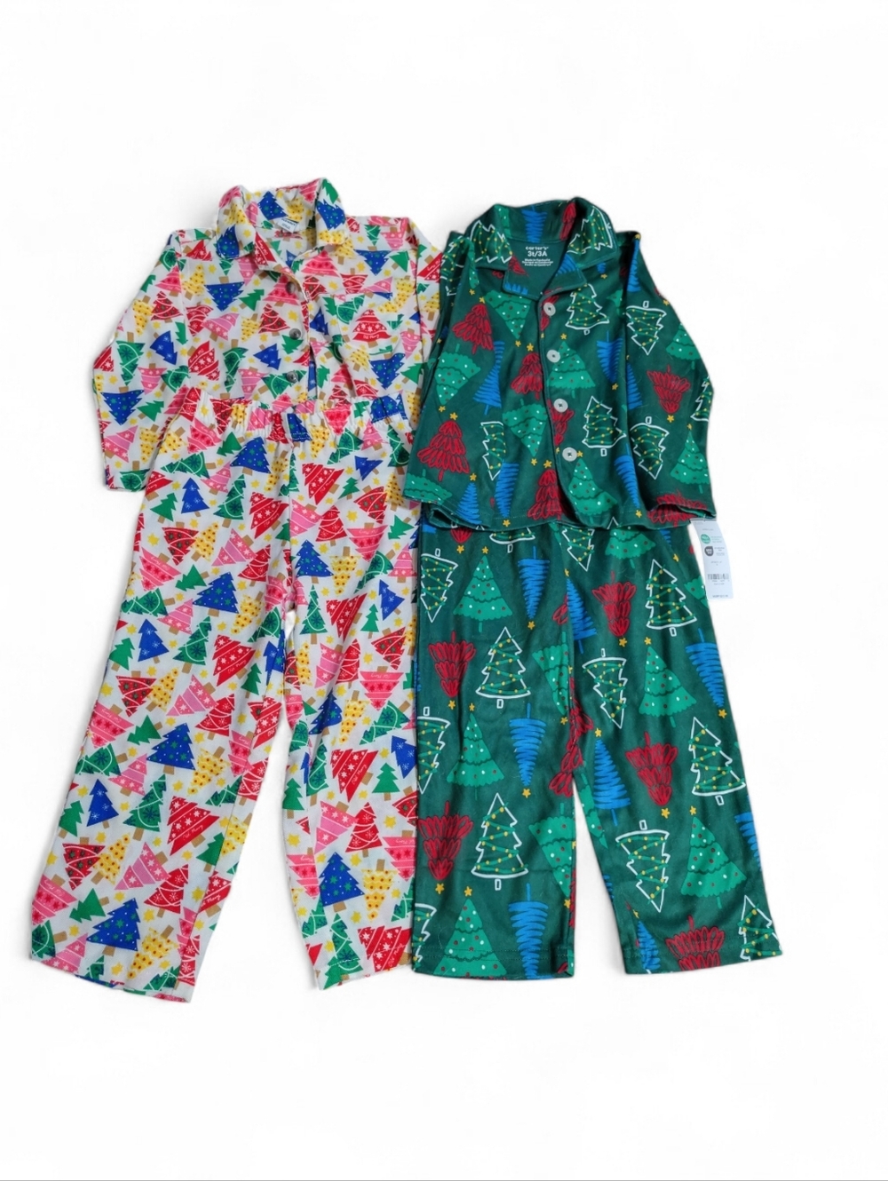 Carter’s Toddler Christmas Pajamas 3T Lot 2 Holiday Tree Long Sleeve Button Up
